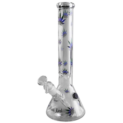 Black Leaf Pastel Leaves Ice Glass Bong with Ice Notches