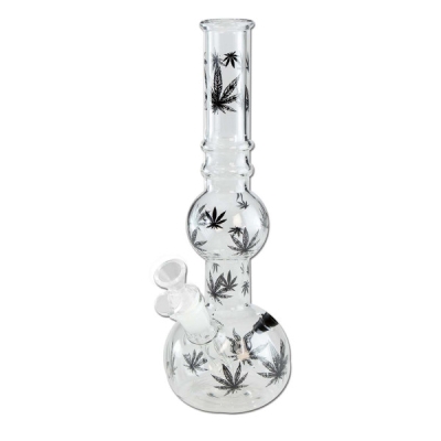 Glass Hemp Leaves Black Bong